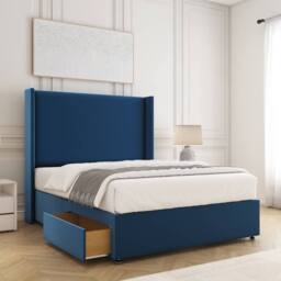 "BSSPOKE Austin Divan Bed Set Plush Velvet 2 Drawers 54"" Headboard & Mattress in Blue - Size: Double" - thumbnail 1