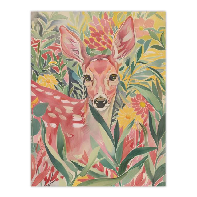 "Artery8 Deer in Flower Field Pastel Colour Painting Wall Art Print in Pink - Size: W18"" x H24""" - image 1