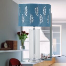 First Choice Lighting Set of 2 Aura - Chrome Table Lamps with Teal Fern Cut Out Shades in Silver - thumbnail 8