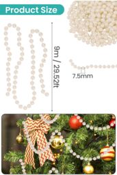Neel Blue 9M Metallic Christmas Bead Chain - 7.5mm Shiny Pearl Garland in Beige - thumbnail 2