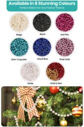 Neel Blue 9M Metallic Christmas Bead Chain - 7.5mm Shiny Pearl Garland in Beige - thumbnail 4
