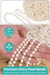Neel Blue 9M Metallic Christmas Bead Chain - 7.5mm Shiny Pearl Garland in Beige - thumbnail 3