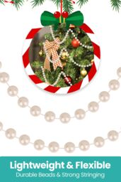 Neel Blue 9M Metallic Christmas Bead Chain - 7.5mm Shiny Pearl Garland in Beige - thumbnail 5