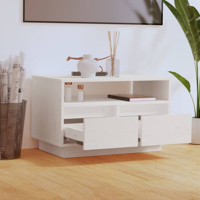 Berkfield Home TV Cabinet White 60x35x37 cm Solid Wood Pine - Size: 60 x 35 x 37 cm - image 1