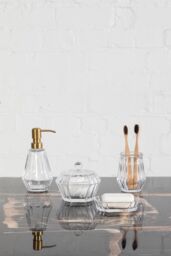 Orsina Faceted Design Clear Glass Bathroom Tumbler, Compact Tumbler Cup, Transparent Drinkware, Luxe Decor Tumbler - thumbnail 3