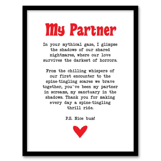 "Artery8 Love Poem Horror Fan Partner Romantic Poetry Fun Framed Art Print in White - Size: W12"" x H16""" - image 1