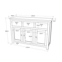 Cabinet Bits Maggiori Off-White 3 Drawer 3 Door Sideboard Brass Knob - thumbnail 5