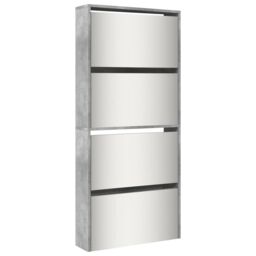 Berkfield Home Shoe Cabinet with Mirror 4-Layer Concrete Grey 63x17x134 cm - Size: 63 x 17 x 134 cm - thumbnail 2