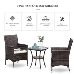 Wyld Haus Lovi Brown 3 Piece Rattan Bistro Set with Cushions - thumbnail 5