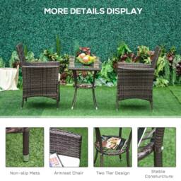 Wyld Haus Lovi Brown 3 Piece Rattan Bistro Set with Cushions - thumbnail 7