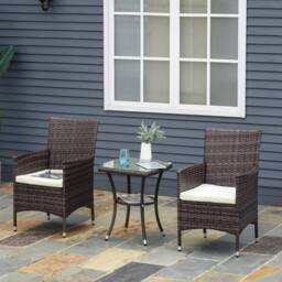 Wyld Haus Lovi Brown 3 Piece Rattan Bistro Set with Cushions - thumbnail 3