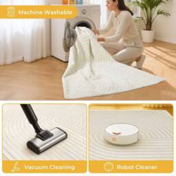 KORVIXA Washable Area Rug Soft Velvet Floor Mat in Off-White - Size: 100 cm diameter - thumbnail 5