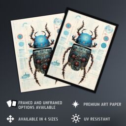 Artery8 Wall Art Print Beetle Robot Hybrid Secret Military Schematic Blue Futuristic Complex Arcane Manuscript Gift For Him Man Cave Art Framed - thumbnail 2