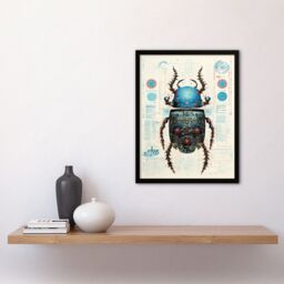 Artery8 Wall Art Print Beetle Robot Hybrid Secret Military Schematic Blue Futuristic Complex Arcane Manuscript Gift For Him Man Cave Art Framed - thumbnail 4