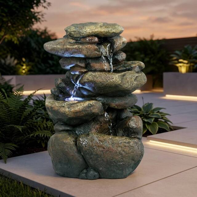 Garden Greatness Lunaria Cascading Stones Water Feature in Beige - image 1