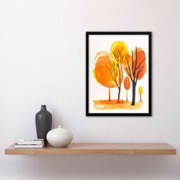 "Artery8 Abstract Park Autumn Trees Watercolour Painting Framed Art Print in Orange - Size: W12"" x H16""" - thumbnail 4