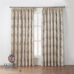 Luxury Living Luxury Fern Jacquard Pencil Pleat Taped Top Ready Made Curtains in Yellow - Size: 168 cm width x 229 cm drop - thumbnail 7