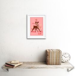"Artery8 Wall Art Print Stag in Love Art Framed 9x7 inch in White - Size: W7"" x H9""" - thumbnail 2