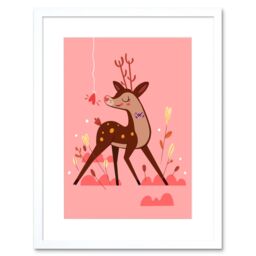 "Artery8 Wall Art Print Stag in Love Art Framed 9x7 inch in White - Size: W7"" x H9""" - thumbnail 1