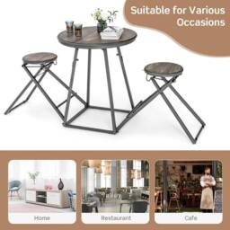 KORVIXA 3-Pc Modern Round Table & Stool Set Foldable Bar Table 2 Stools in Brown - Size: 100 cm x 100 cm - thumbnail 5