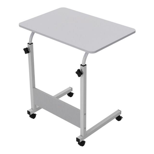 Living and Home Height Adjustable Mobile Table Overbed Desk with Wheels in White - image 1