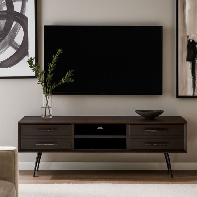 Orsina Contemporary Brown Wooden Media Unit, Solid Pine Wood TV Cabinet with Storage Drawers, Entertainment Unit - image 1