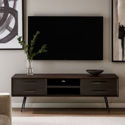 Orsina Contemporary Brown Wooden Media Unit, Solid Pine Wood TV Cabinet with Storage Drawers, Entertainment Unit
