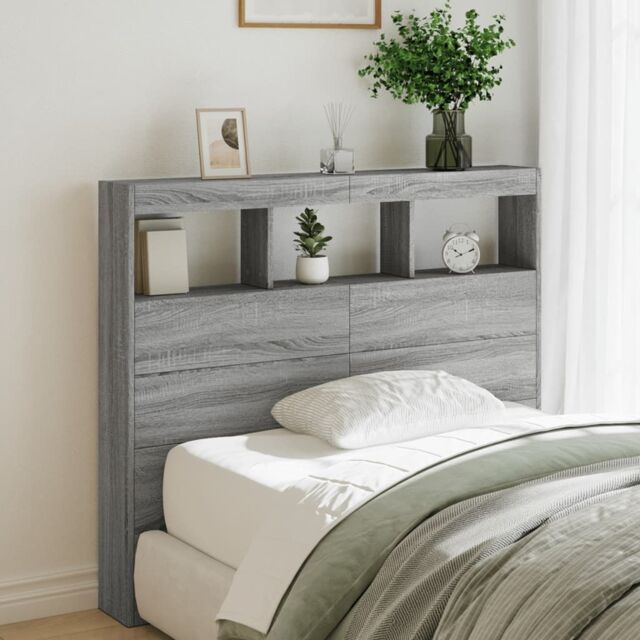 Berkfield Home Headboard Cabinet with LED Grey Sonoma 120x17x102 cm - Size: 120 x 17 x 102 cm - image 1