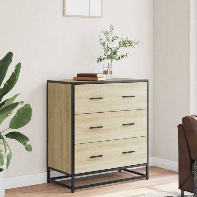 Berkfield Home Sideboard Sonoma Oak 68x35x76 cm Engineered Wood & Metal in Light Brown - Size: 68 x 35 x 76 cm - image 1
