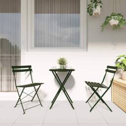 Berkfield Home 3-Piece Folding Bistro Set - Dark Green Steel - thumbnail 4