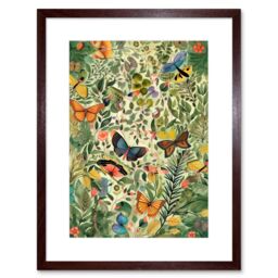 "Artery8 Wall Art Print Butterflies Flying in Spring Field Modern Folk Artwork Framed 9X7 Inch in Brown - Size: W7"" x H9""" - thumbnail 1