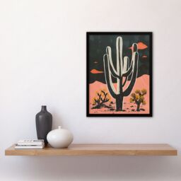 "Artery8 Wall Art Print Saguaro Cactus Pink Grey Desert Landscape Art Framed Poster in Black - Size: W12"" x H16""" - thumbnail 4