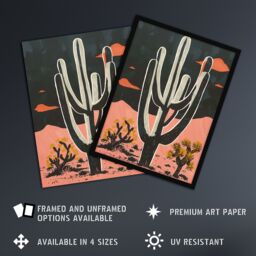 "Artery8 Wall Art Print Saguaro Cactus Pink Grey Desert Landscape Art Framed Poster in Black - Size: W12"" x H16""" - thumbnail 2