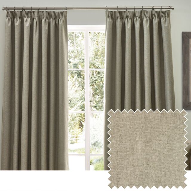 Furn Dawn Blackout Pencil Pleat Curtain Pair in Natural - Size: 229 cm width x 229 cm drop - image 1