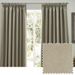 Furn Dawn Blackout Pencil Pleat Curtain Pair in Natural - Size: 229 cm width x 229 cm drop