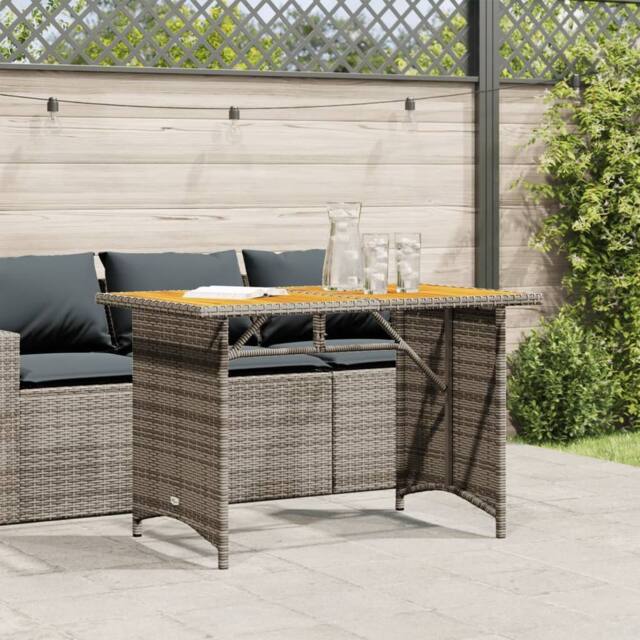 Berkfield Home Garden Table with Wooden Top Grey 110x68x70 cm Poly Rattan - Size: 110 x 68 x 70 cm