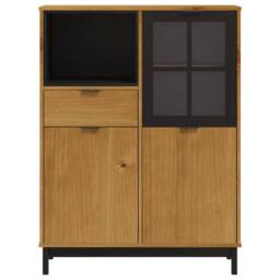Berkfield Home Highboard with Glass Door FLAM 92x40x122.5 cm Solid Wood Pine in Brown - thumbnail 5
