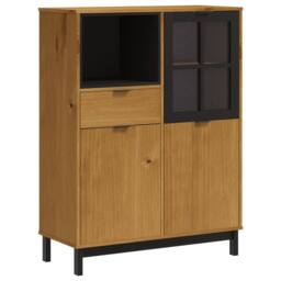 Berkfield Home Highboard with Glass Door FLAM 92x40x122.5 cm Solid Wood Pine in Brown