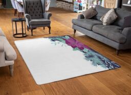 Benjamin Tate Design Purple & Blue Flowers Rug in Natural - Size: Large - thumbnail 2