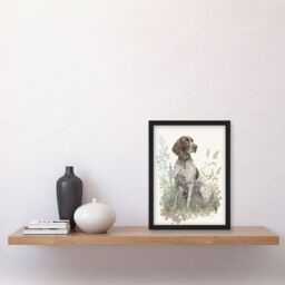 Artery8 German Pointer Dog Sitting in Field Modern Detailed Pastel Watercolour Illustration Artwork Framed Wall Art Print A4 in Black - thumbnail 2