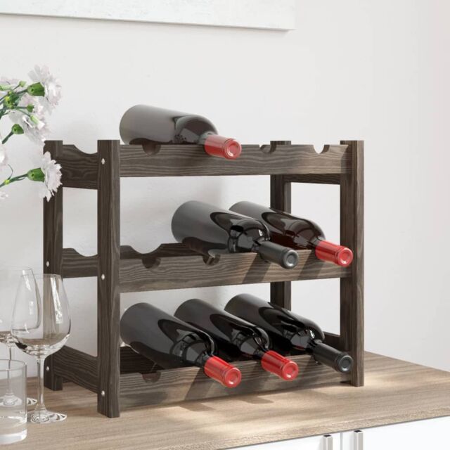 Berkfield Home Wine Rack for 12 Bottles Grey Solid Wood Pine - image 1