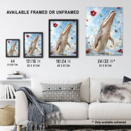 Artery8 Crocodile Flowers Butterflies Surreal Beauty Shot Framed Art Print in Blue - Size: A4 - thumbnail 3