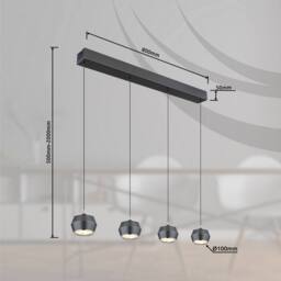 Netlighting Marthy Bar Pendant Ceiling Light Grey Matt 4x LED 3000K - thumbnail 6