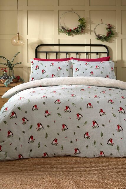 Dreams & Drapes 'Winter Robin' Plush Duvet Cover Set in Duck Egg Blue - Size: King - image 1