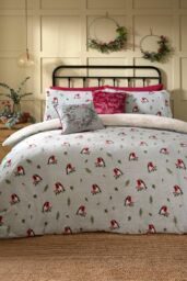 Dreams & Drapes 'Winter Robin' Plush Duvet Cover Set in Duck Egg Blue - Size: King - thumbnail 4