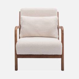 sweeek Scandi-style Boucle Wooden Armchair With Cushion in Cream - thumbnail 2