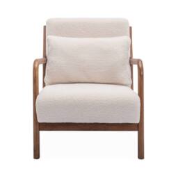 sweeek Scandi-style boucle wooden armchair with cushion in Cream - thumbnail 7