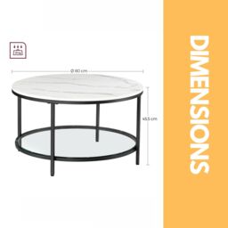 Pirlo Plush 2 Tier Round Faux Marble Coffee Table in White - thumbnail 6