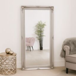 Melody Maison Large Ornate Silver Wall/Floor Mirror 158cm X 78cm in White - Size: 158 cm X 78 cm - thumbnail 5