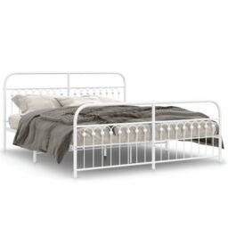 Berkfield Home Metal Bed Frame without Mattress with Footboard White 183x203cm - Size: 183x203 cm - thumbnail 2